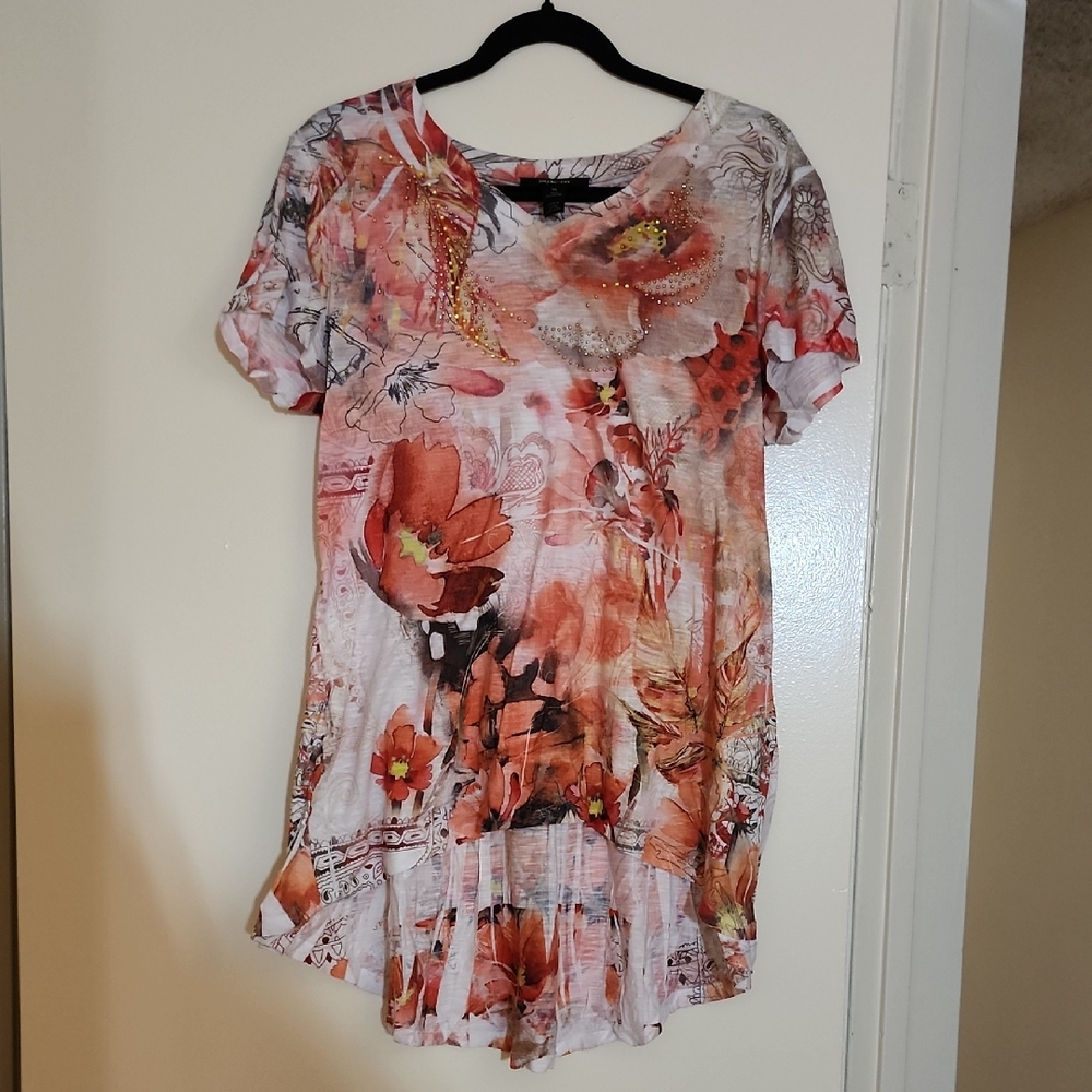 Style & Co. Multicolor Floral Short Sleeve Top